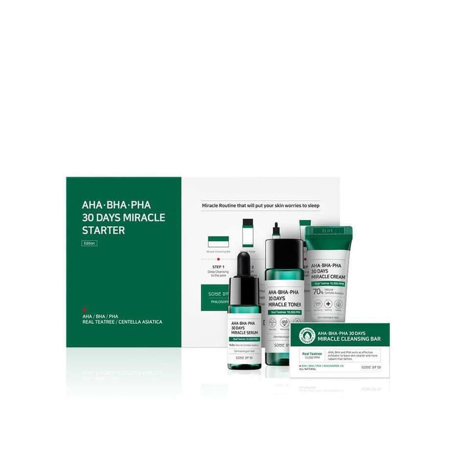 Набор: Мыло 25г + Тонер 30мл + Сыворотка 10мл + Крем 20мл AHA BHA PHA 30 Days Miracle Starter