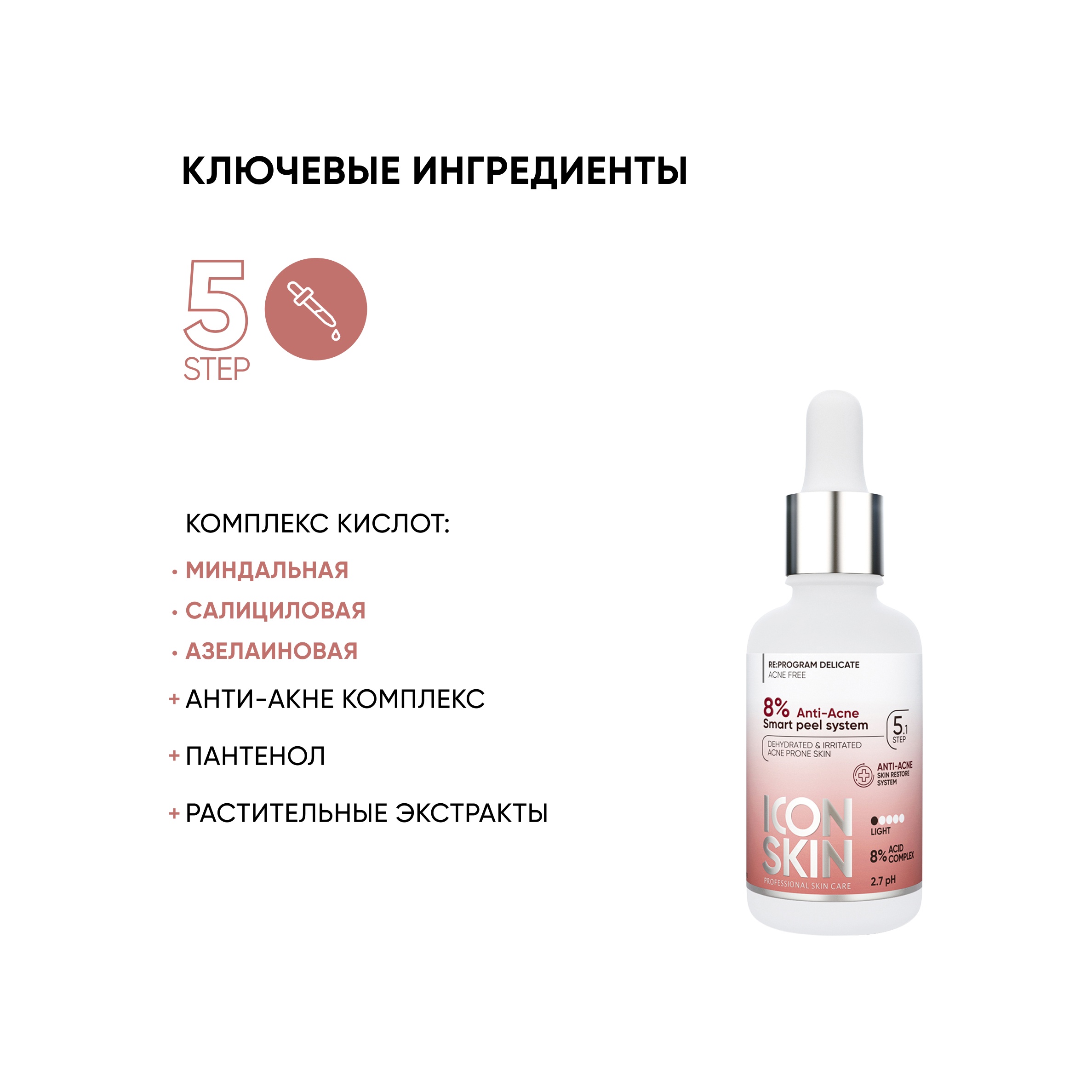 Пилинг-система для проблемной кожи 8% Anti-acne Smart Peel System купить в VISAGEHALL