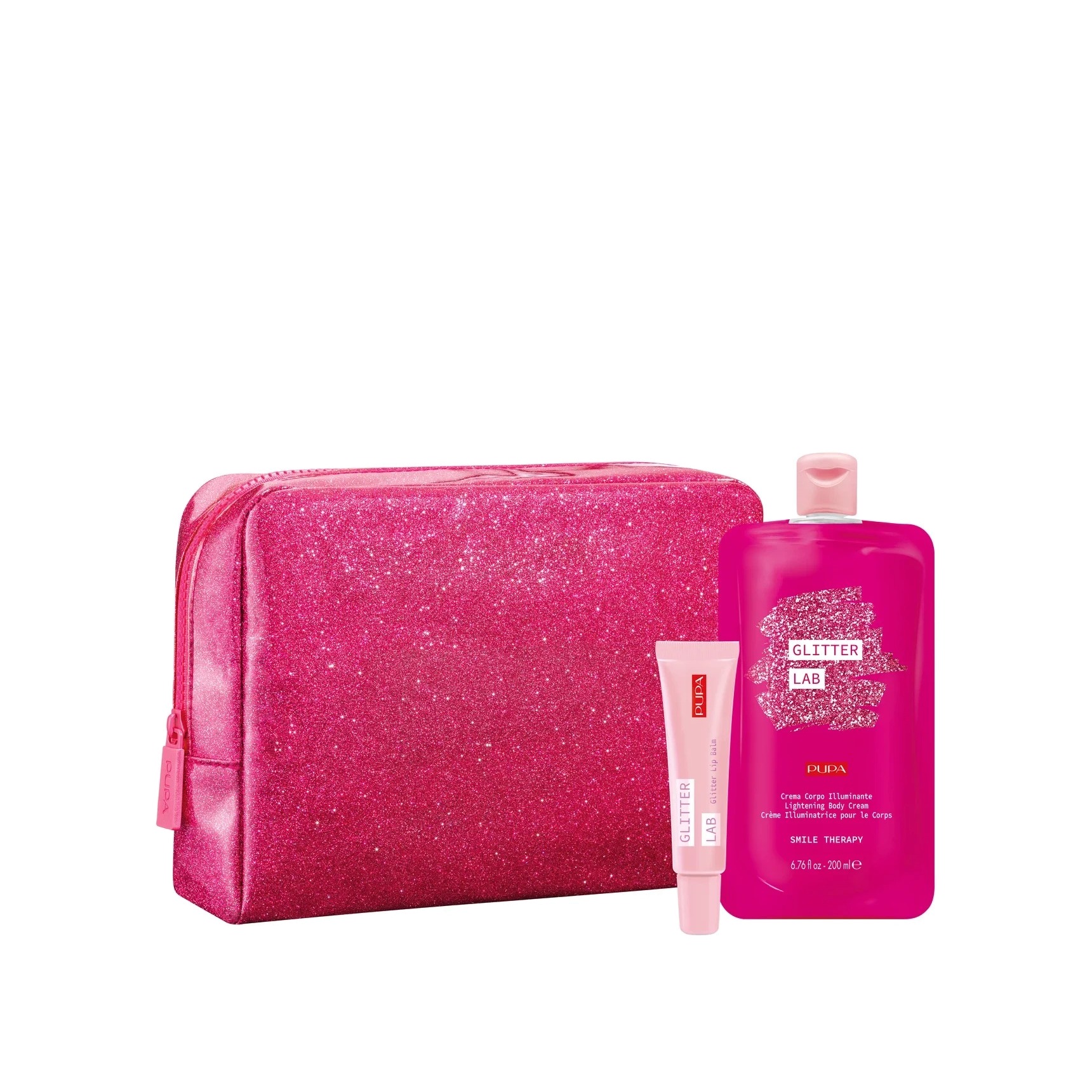 Набор Glitter Lab Smile Therapy: Крем для тела 200мл + Бальзам для губ 15мл + Косметичка купить в VISAGEHALL
