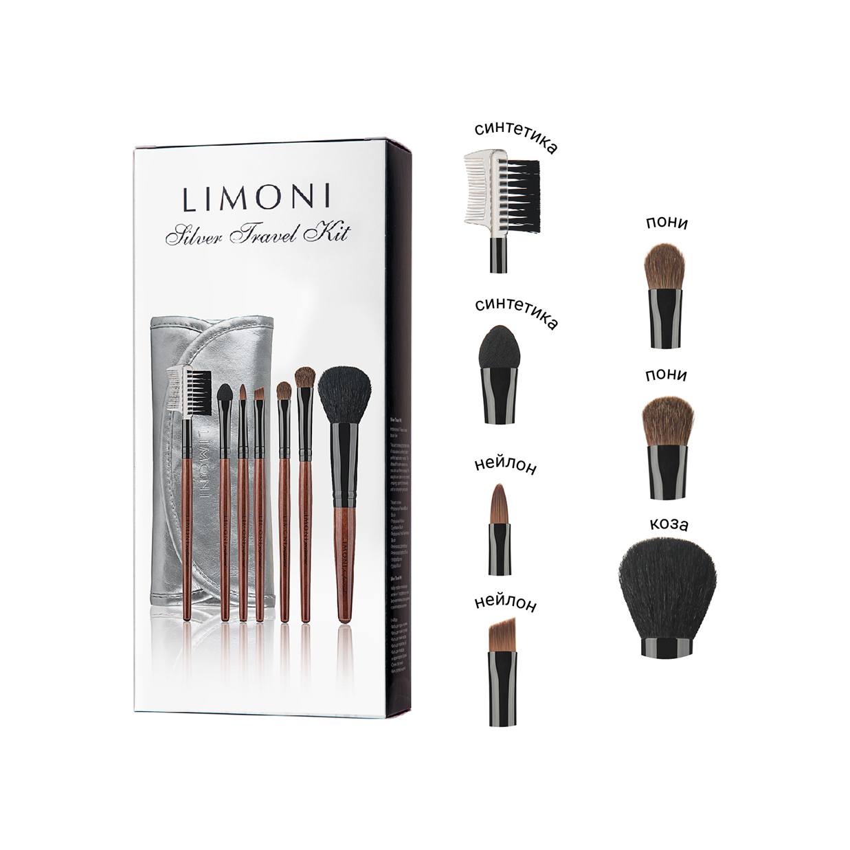 Набор кистей Silver Travel Kit (7 кистей + чехол) купить в VISAGEHALL