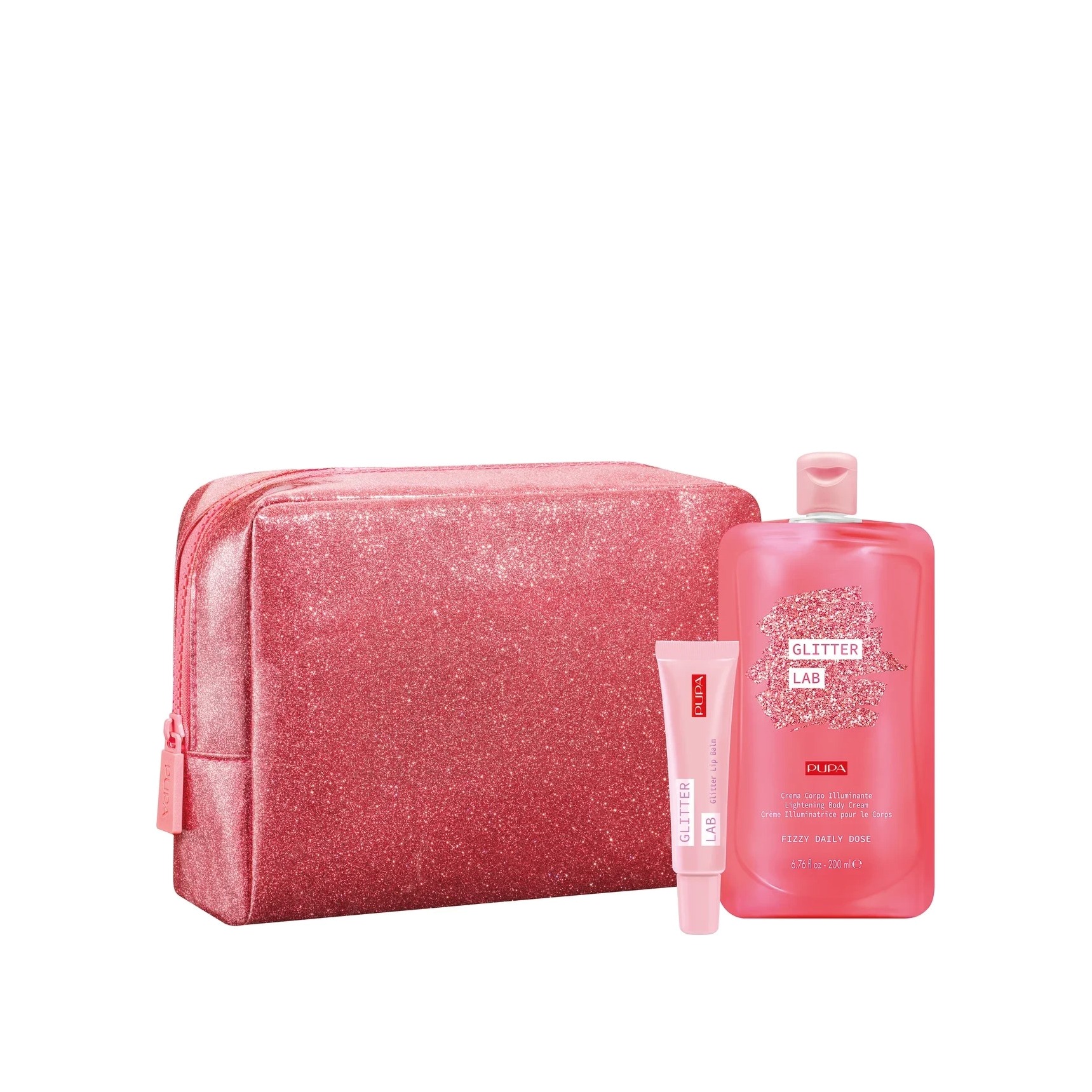 Набор Glitter Lab Frizzy Daily Dosе: Крем для тела 200мл + Бальзам для губ 15мл + Косметичка купить в VISAGEHALL