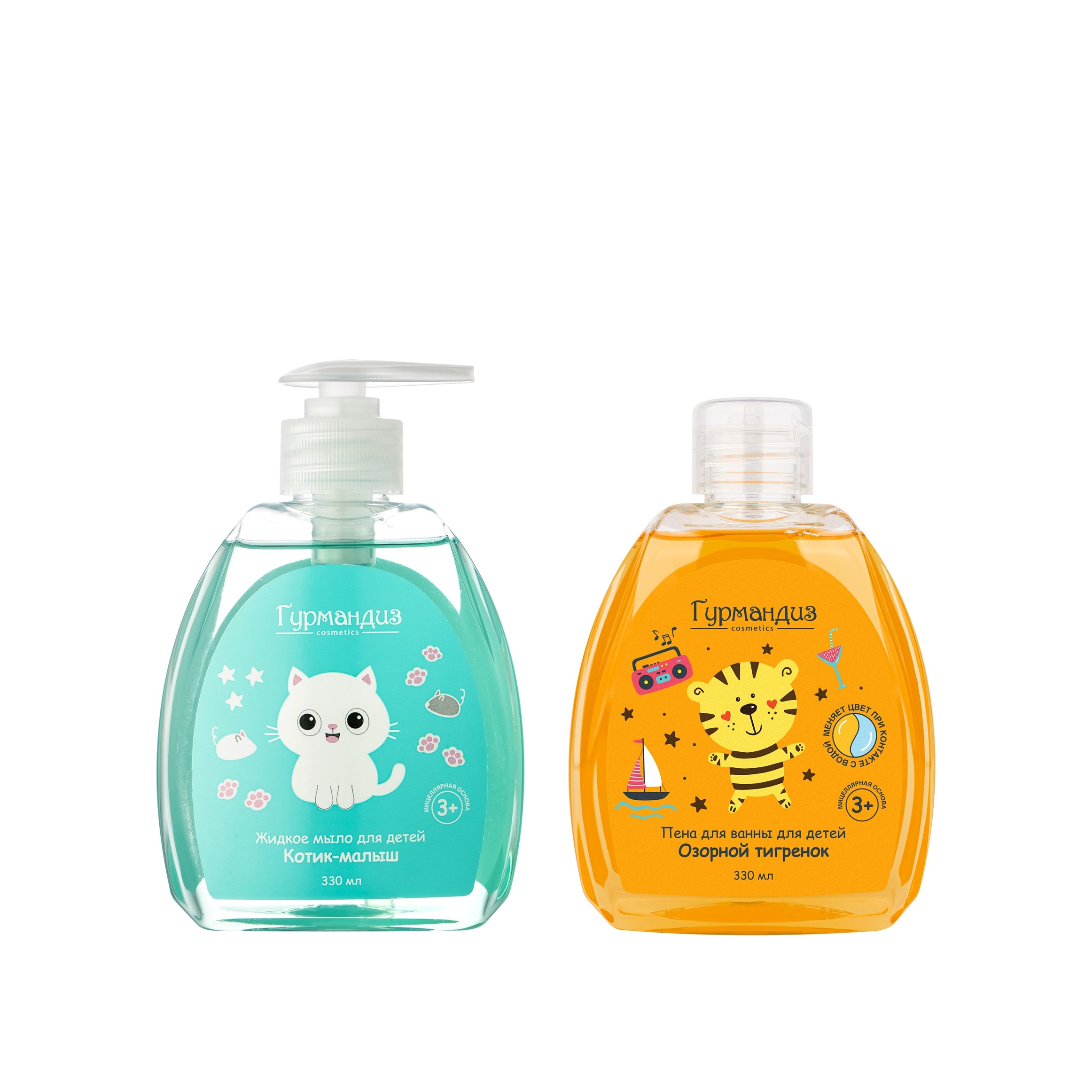 Набор детский: Жидкое мыло для детей Котик-малыш+Пена для ванны для детей Озорной тигренок купить в VISAGEHALL