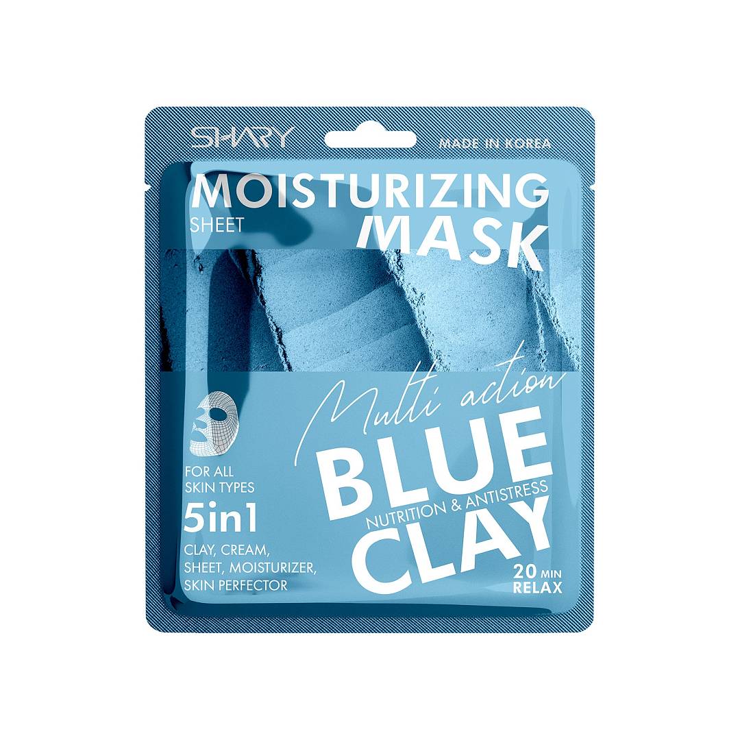 Маска-крем для лица тканевая увлажняющая 5в1 Голубая Глина