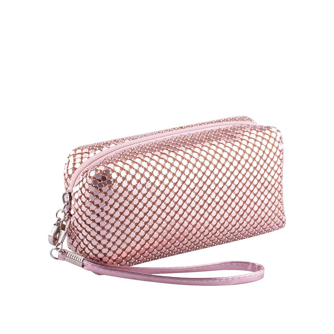 Косметичка металлическая вечерняя розовая