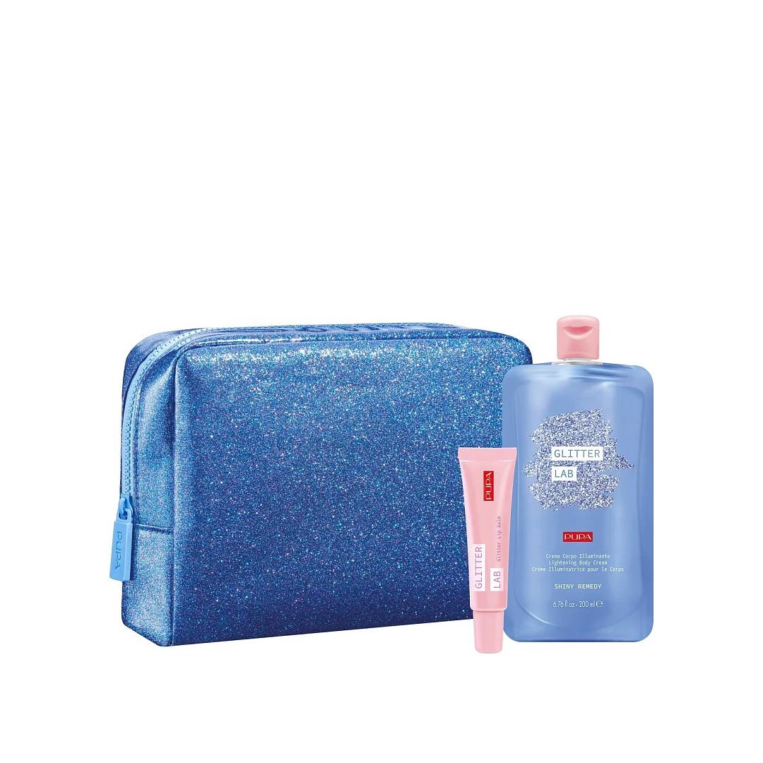 Набор Glitter Lab Shiny Remedy: Крем для тела 200мл+ Бальзам для губ 15мл + Косметичка