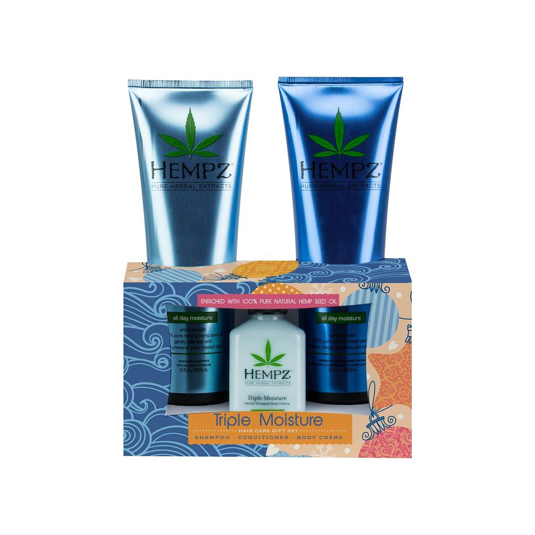 Набор для волос и тела Тройное увлажнение: Шампунь 265мл + Кондиционер 265мл + Молочко 66мл