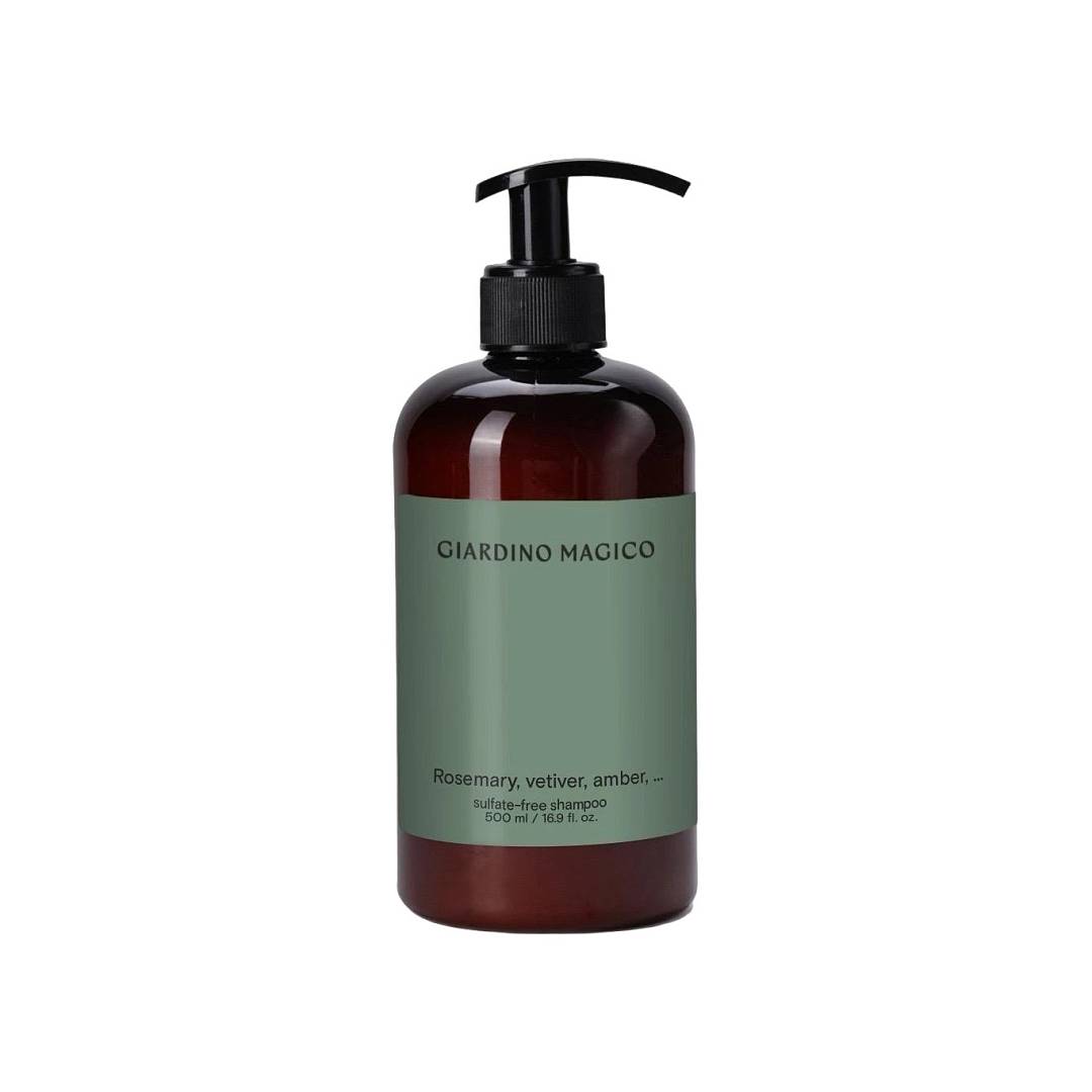 Шампунь бессульфатный с пептидами шелка Rosemary, vetiver, amber 