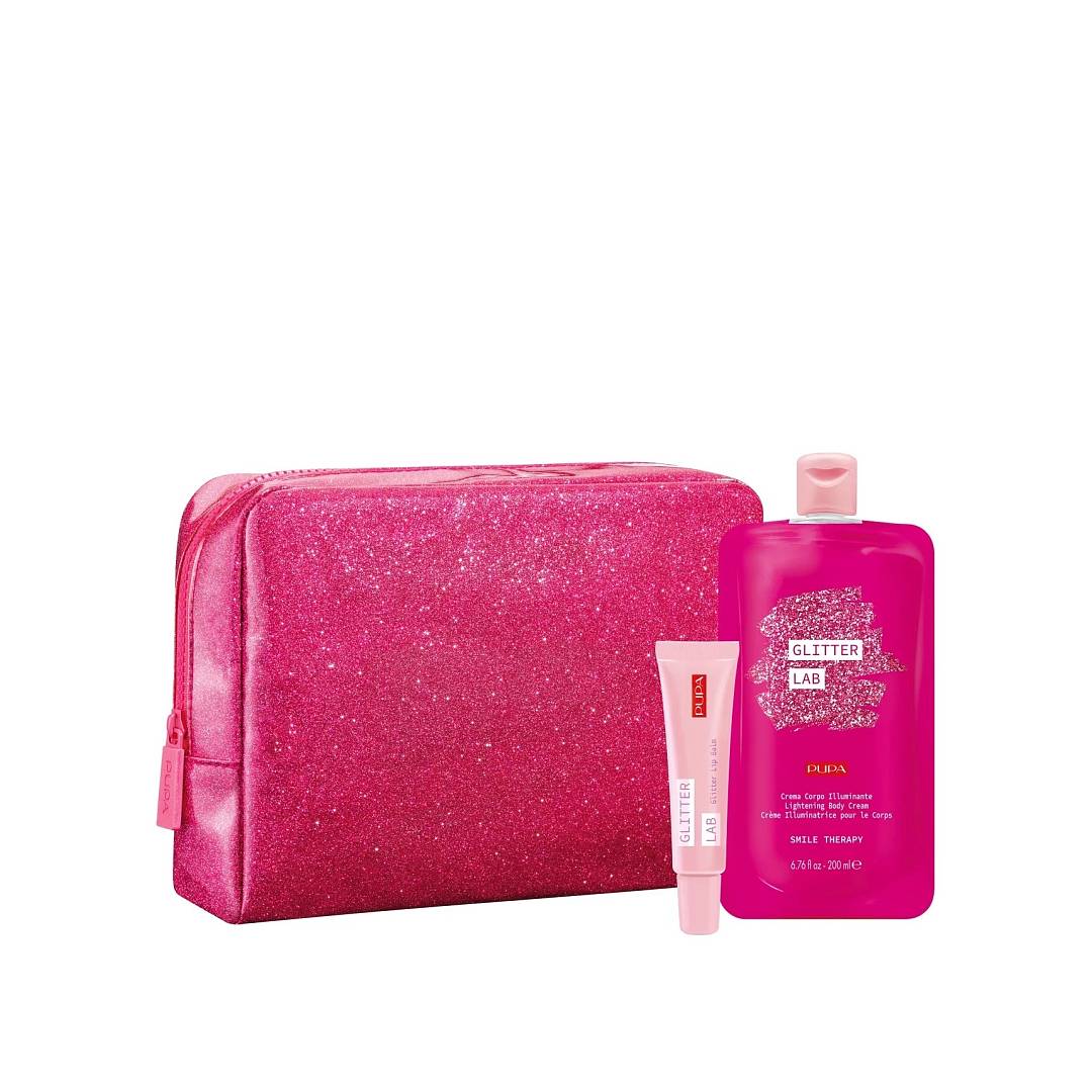 Набор Glitter Lab Smile Therapy: Крем для тела 200мл + Бальзам для губ 15мл + Косметичка