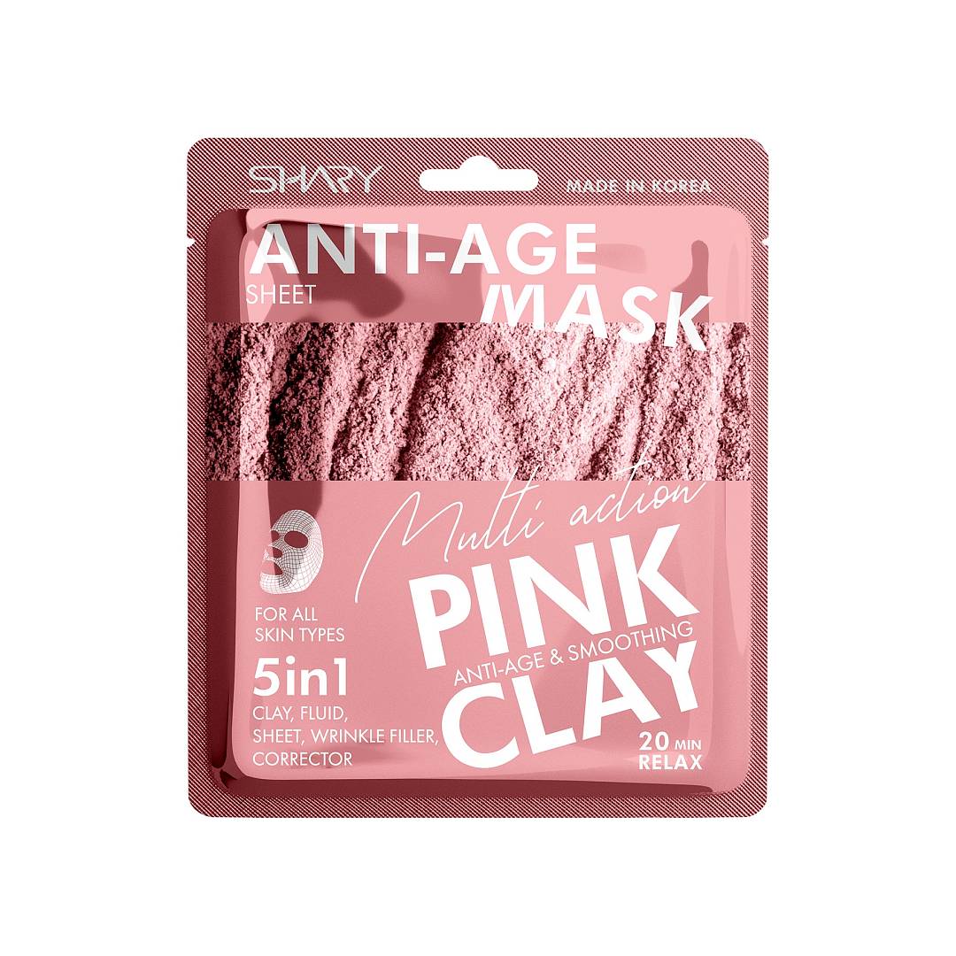 Маска-флюид для лица тканевая омолаживающая 5в1 Розовая Глина