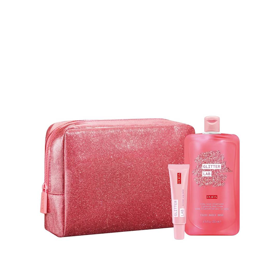 Набор Glitter Lab Frizzy Daily Dosе: Крем для тела 200мл + Бальзам для губ 15мл + Косметичка