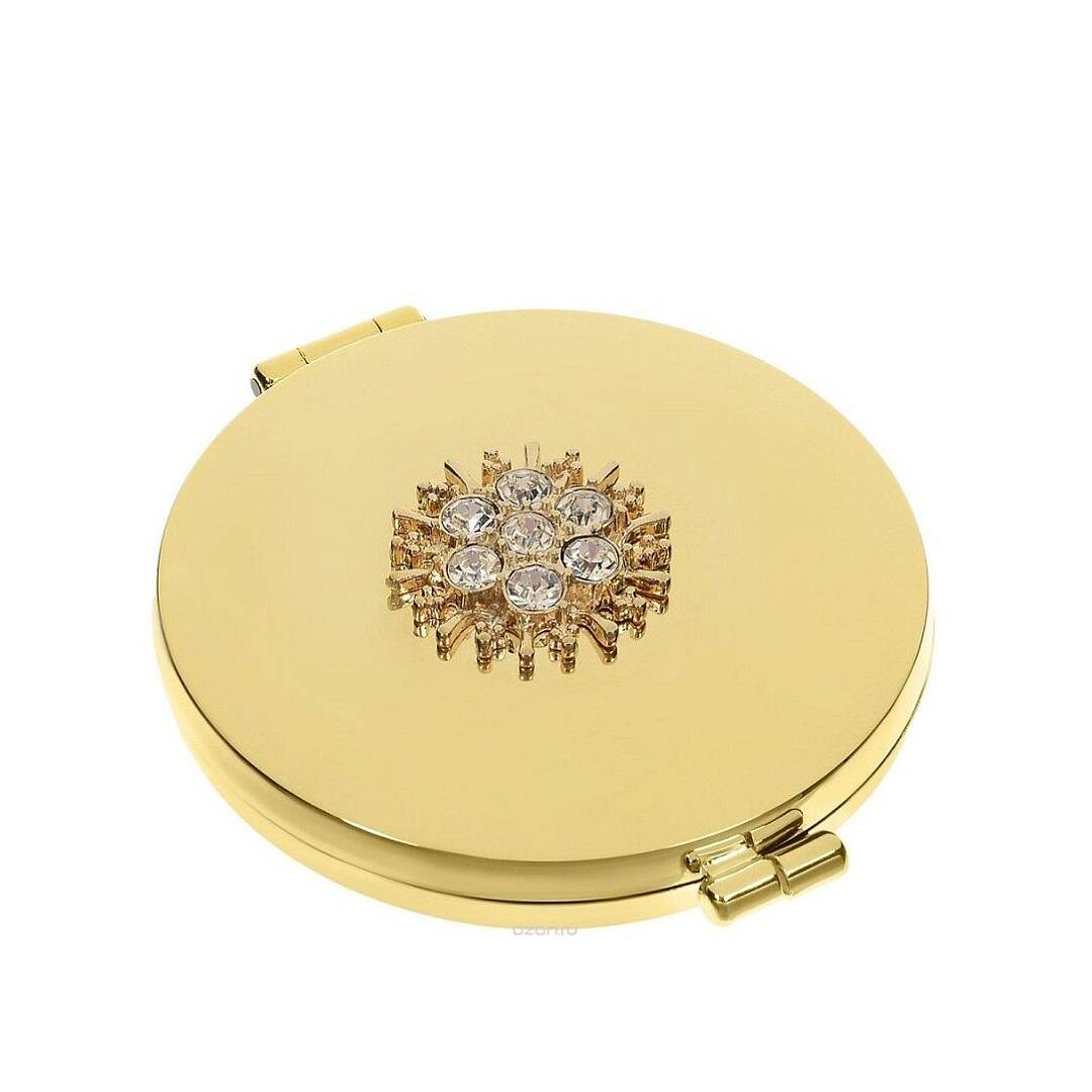 Зеркало карманное позолоченное со стразами Цветок
